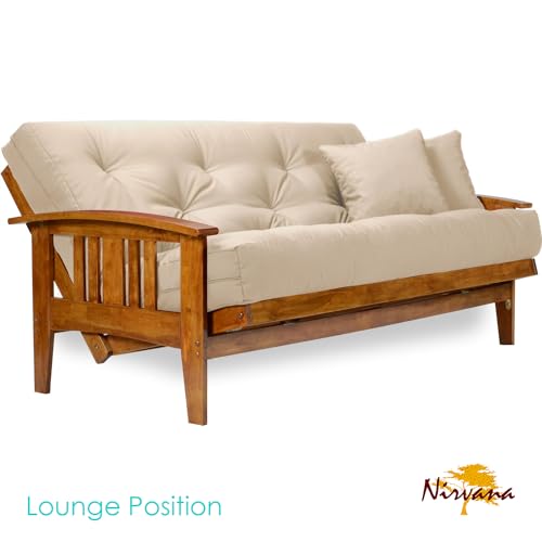 Nirvana Futons Westfield Futon Set - Queen Size, Frame, 8" Mattress, Twill Khaki Cover Nirvana Futons