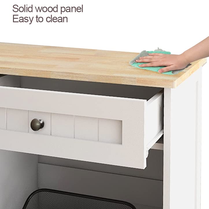 RASOO Double Tilt Out Trash Can Cabinet Freestanding Wooden Kitchen Garbage Trash Can Cabinet with Wood GrainTabletop and 2 Drawers RASOO