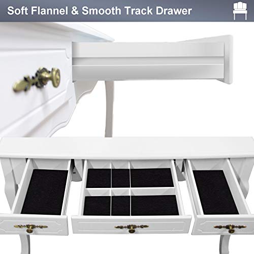 ENSTVER Vanity Beauty Station,Tri-Folding Mirrors,6 Organization 7 Drawers Makeup Dress Table with Cushioned Stool-White ENSTVER