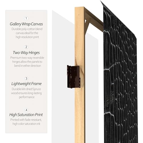Red Lantern 6 ft. Tall Double Sided Black Crocodile Print Canvas Room Divider 3 Panel Freestanding Folding Privacy Screen Partition and Separator for Modern and Contemporary Bedroom Home Office Studio Red Lantern