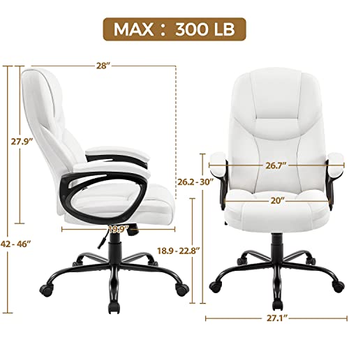 Yaheetech High Back Executive Office Chair Faux Leather Ergonomic Managerial Chair for Meeting Computer Large Seat, Sturdy Metal Base,White Yaheetech