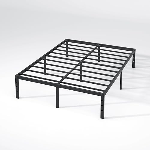 NEW JETO Metal Bed Frame,Queen Size Bed Frame with Storage Space,Heavy Duty Sturdy Mattress Foundation,Easy Assembly,No Box Spring Needed, Black,16 Inch,Queen NEW JETO