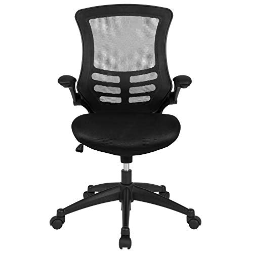 Flash Furniture Kelista Mid-Back Swivel Office Chair with Adjustable Seat Height, Ergonomic Mesh Desk Chair with Flip-Up Armrests, Black Flash Furniture