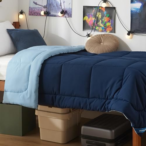 Bedsure Twin Comforter Duvet Insert, All Season Bed Comforter, Quilted Down Alternative Duvet, Box Stitched Comforters with Corner Tabs, Machine Washable, 68 x 88 Inches (Navy Blue/Blue) Bedsure
