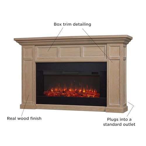 Real Flame Alcott 75” Electric Fireplace with Mantel for Living Room or Bedroom, Replaceable Fireplace Insert Heater, Realistic Log and Flame Effect, Remote Control, Timer Real Flame