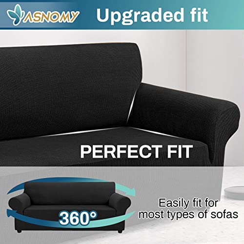 Asnomy Couch Covers for 3 Cushion Couch Sofa Pet Friendly, 3 Seater Sofa Cover Washable Slipcovers Protector Furniture Covers for Dogs Spandex Jacquard Fabric Small Checks(Large,Black) Asnomy
