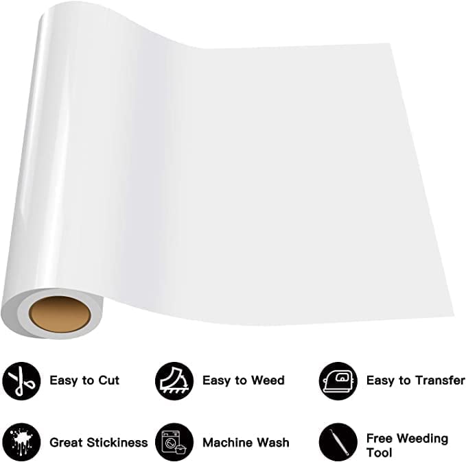 HTVRONT Heat Transfer Vinyl White HTV Rolls - 12" x 20ft White Iron on Vinyl for All Cutter Machine, White HTV Vinyl for Shirts - Easy to Cut & Weed for Heat Vinyl Design HTVRONT