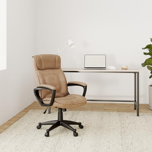Serta® Hannah Executive Home Office Desk Chair, Ergonomic Mid-Back with Lumbar Support, Firm Seat Cushion, Layered Body Pillows, Padded Armrests, Swivel Base, Easy Assembly, Microfiber, Beige Serta