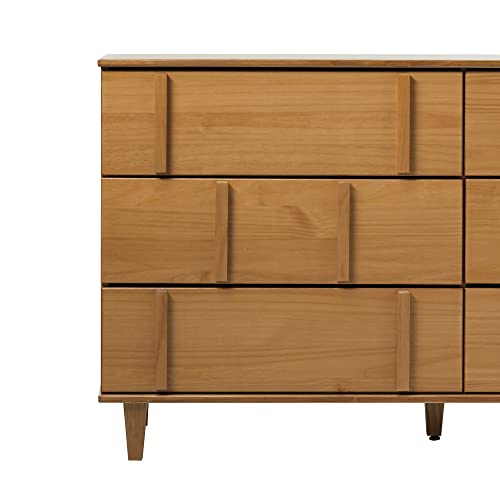 Walker Edison Contemporary Detailed 6-Drawer Solid Wood Dresser, 60 Inch, Caramel-T Walker Edison
