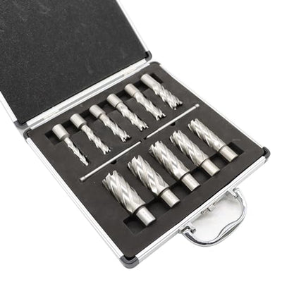 Nakkaa 13 Pcs M2 High Speed Steel Annular Cutter Set 3/4 Inch Shank Cutting Depth 1" /2''Cutting Diameter 7/16" to 1-1/16" Inch Standard Kit with 2 Pilot Pins (Cutting Depth 2'')