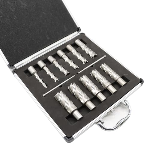 Nakkaa 13 Pcs M2 High Speed Steel Annular Cutter Set 3/4 Inch Shank Cutting Depth 1" /2''Cutting Diameter 7/16" to 1-1/16" Inch Standard Kit with 2 Pilot Pins (Cutting Depth 2'') Nakkaa