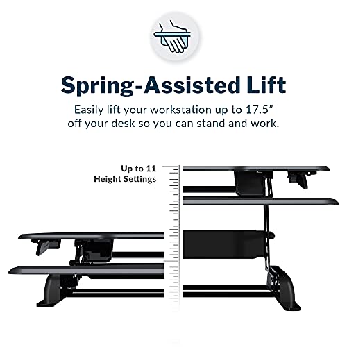 Vari - VariDesk Essential 36 - Two-Tier Standing Desk Converter for Monitor & Accessories - Height Adjustable Sit Stand Desk - Fully Assembled Monitor Riser for Home Office - 36" Wide, Black Vari