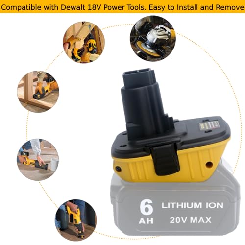 Tulepowceeng 2 Packs DCA1820 Battery Adapter Compatible with Dewalt 18V Tools, Convert Compatible with Dewalt 20V Lithium Batteries DCB203 DCB204 DCB206 to Work with 18V Cordless Power Tools Tulepowceeng