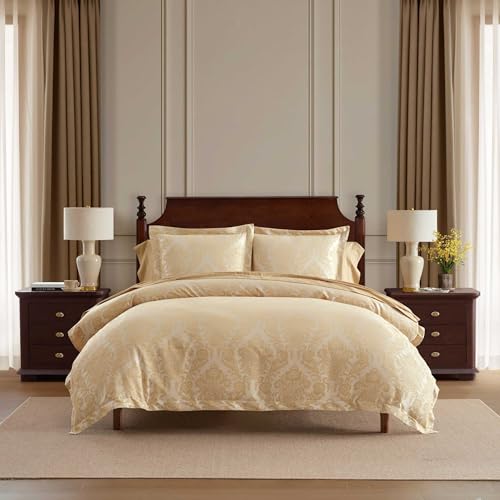 Martha Stewart - Queen Duvet Cover Set, Soft Cotton Blend Jacquard Bedding for Year Round, 3 Piece Bed Set with Matching Pillowcases (Vintage Damask Beige) Martha Stewart