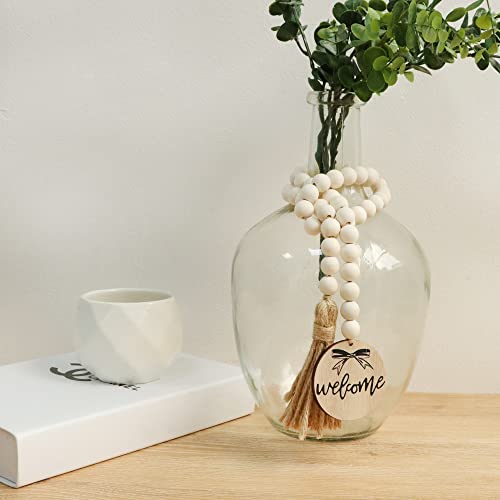 Meplait Welcome Wooden Bead Garland with Tassel, Decorative Beads Home Decor Farmhouse Tassel Garland Boho Decor for Tiered Tray(38in) Meplait