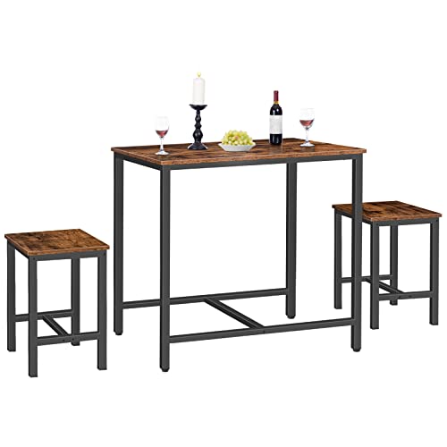 HOOBRO 3-Piece Industrial Dining Table Set, Kitchen Table, Space Saving Dinette for Kitchen, Dining Room, Small Space, Breakfast Nook, Living Room, Party, Rustic Brown and Black BF75CZ01G1 HOOBRO