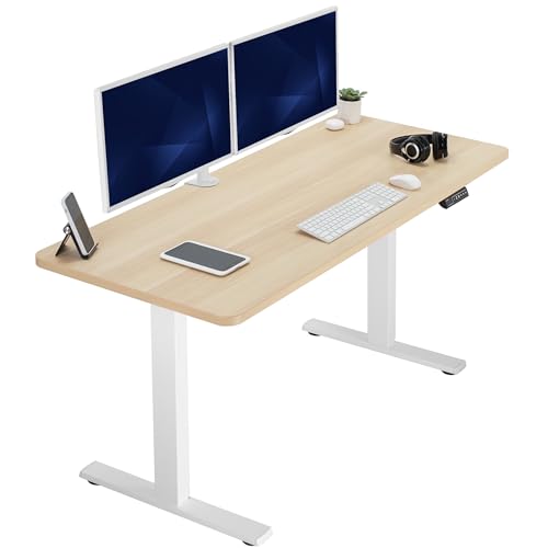 VIVO Electric 60 x 24 in Standing Desk, Memory Height Adjustment, 1B Series, Holds 220 lbs, One-Piece Light Wood Top, White Frame, DESK-KIT-1W6C VIVO