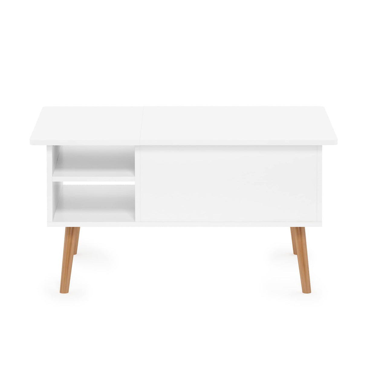 Furinno Jensen Living Room Wooden Leg Lift Top Coffee Table With Hidden Compartment and Side Open Storage Shelf, Solid White Furinno