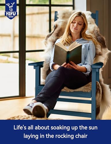 YEFU Outdoor Rocking Chair Oversized,Seat Depth 22",Backrest Height 31",Patio Poly Wide Rocker Chair with 380lbs Weight Capacity,Weather Resistant,for Lawn,Porch,Backyard,Indoor and Garden(Navy Blue) YEFU