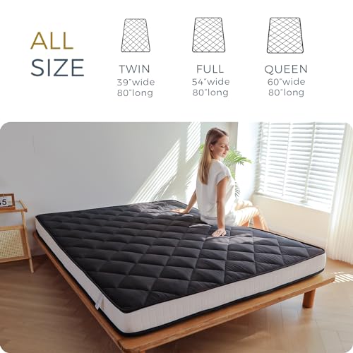 MAXYOYO 6" Extra Thick Futon Mattress Floor Mattress, Twin Size Diamond Pattern Japanese Tatami Pad Roll Up Mat for Adults, Guest, Black MAXYOYO