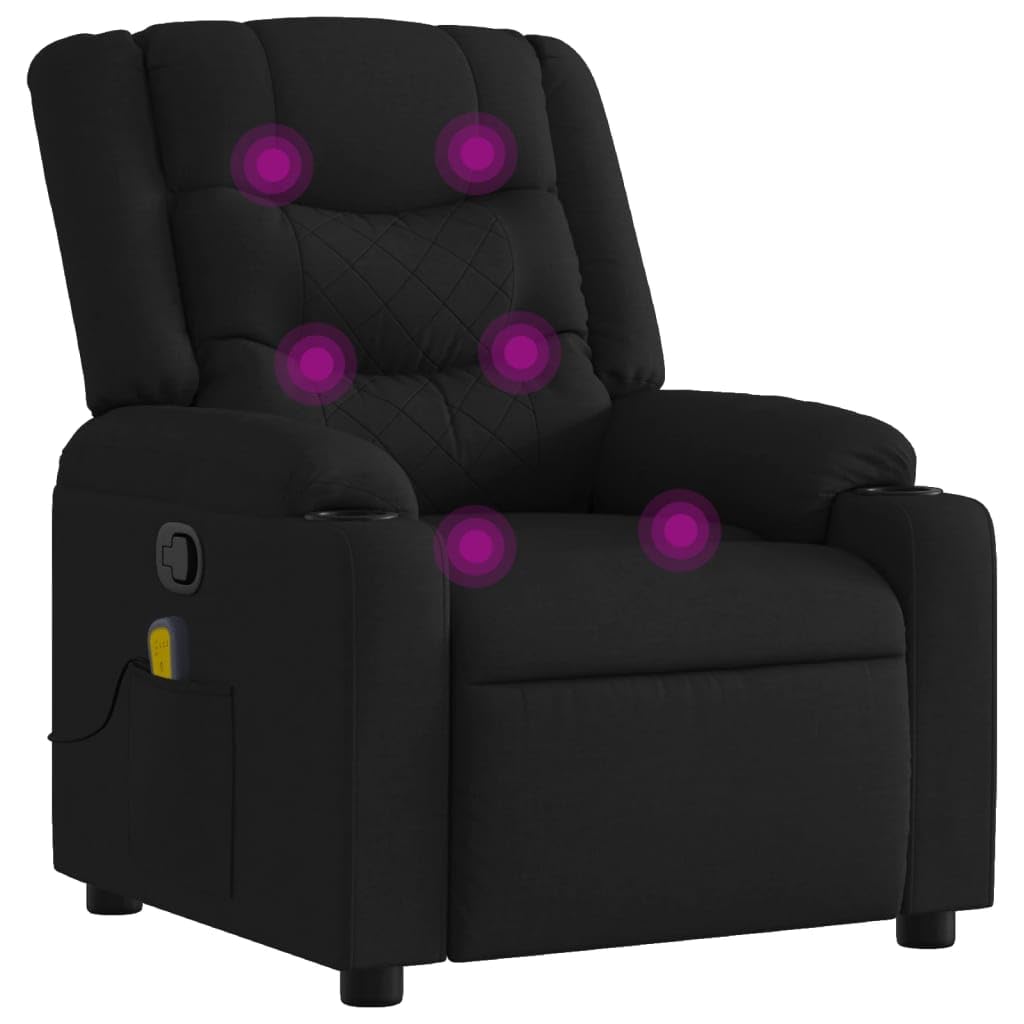 vidaXL Black Fabric Massage Recliner Chair - Manual Reclining, Vibration Massage, Cup Holders for Comfort in Living Room/Lounge vidaXL