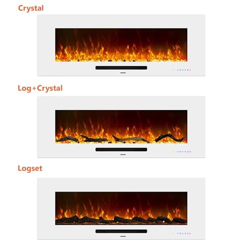 Oxhark Flame 50 inch Electric Fireplace, Recessed & Wall Mounted Fireplace Heater with Remote Control and 750/1500W Thermostat, Multicolor Flame Combinations, Logs & Crystal, White Oxhark Flame