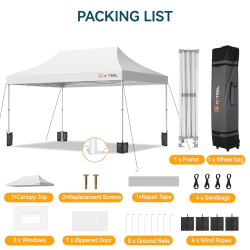 Hoteel 10x15 Pop Up Canopy Tent Heavy Duty with 4 Sidewalls, Waterproof Party Tent, Easy Set-up Commercial Instant Tents with Roller Bag & Sandbags, Hexagonal Leg (1-Year Warranty) Hoteel