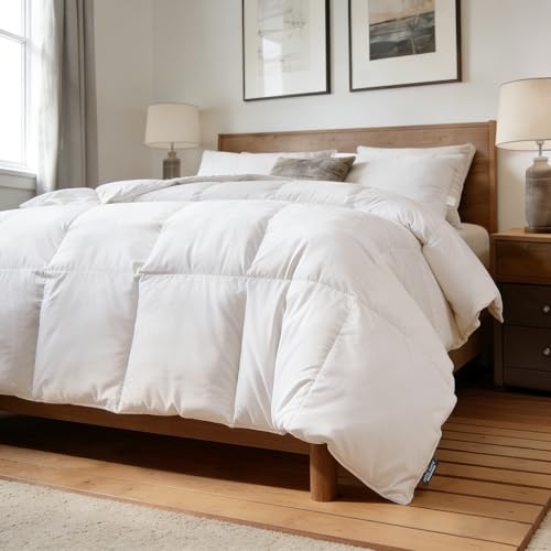 Hotel Suite Feather Down Comforter, Natural Fluffy Duvet Insert, Luxurious Hotel Collection Quilts, All Season Bedding Comforter, 100% Cotton Cover(King Size, 104 x 88 Inch, White) Hotel Suite