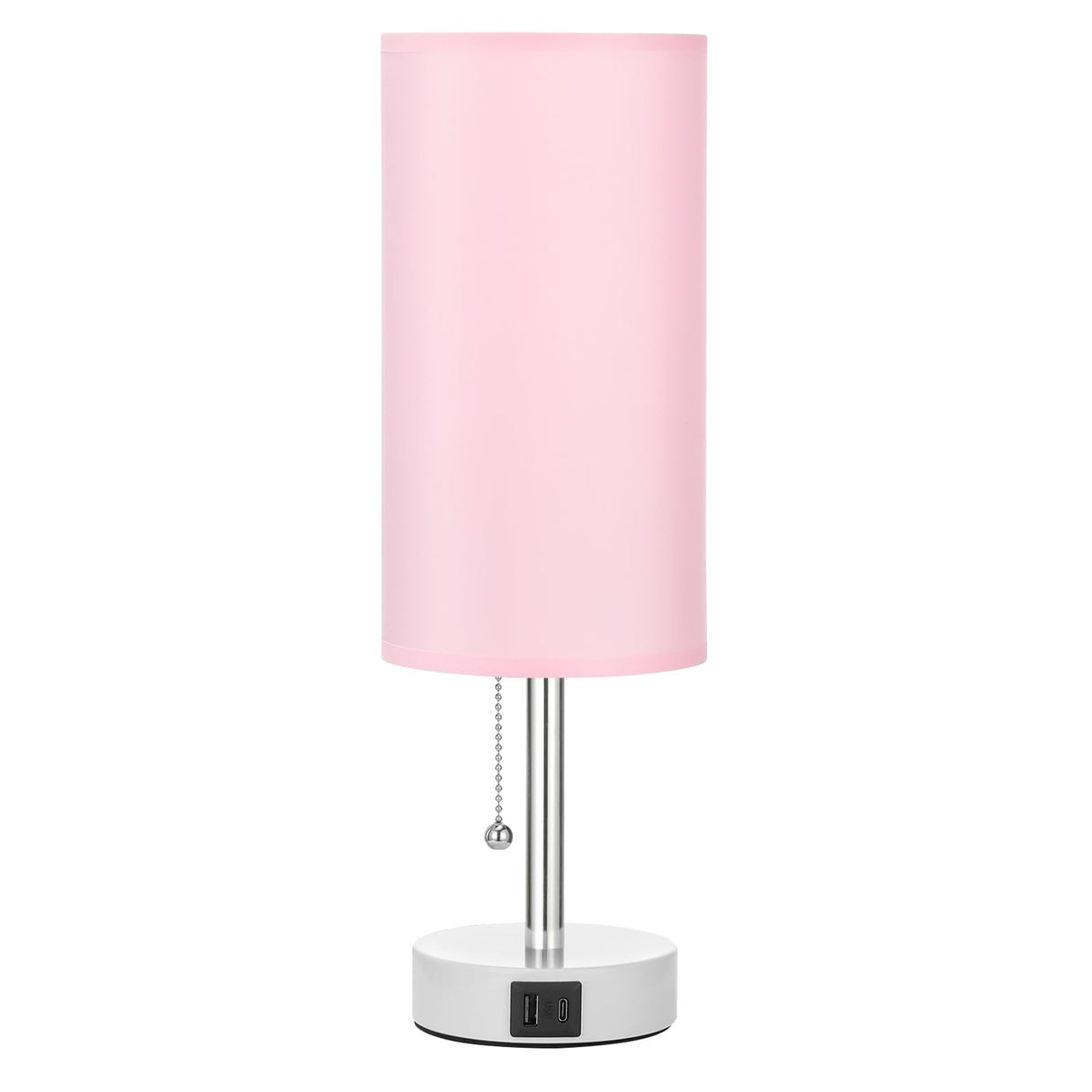 Hong-in Pink Lamp for Bedroom,Nightstand Lamp with 3 Color Modes-Small Bedside Lamp with USB-C+A Charging Ports, Pull Chain Bedroom Table Lamp for Bedroom, Office, Kids Room(Bulb Included) Hong-in