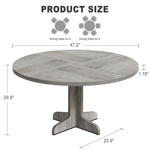IDEALHOUSE Round Dining Table for 4, 47 Inches Dining Room Table with Wooden Base, Circle Kitchen Dinner Table for Dining Room, Kitchen, Living Room (Table Only), Grey IDEALHOUSE