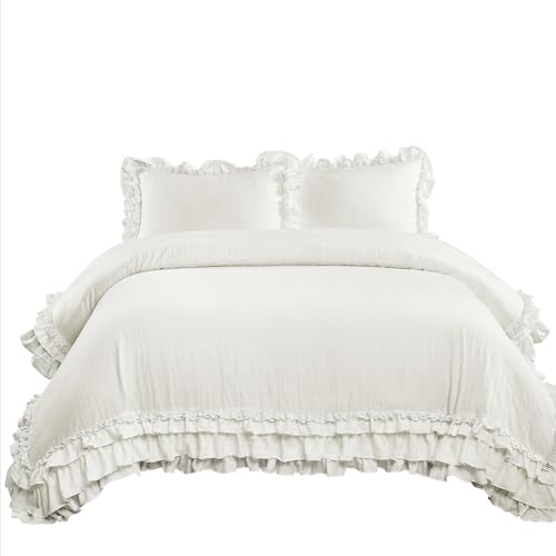Lush Decor Ella Ruffle Lace Comforter, 3 Piece Set, Full/Queen, White - Cute Comforter - Queen Bedding Set - White Bedding Full Size - Coquette Decor - Ruffle Trim - Lace Trim Lush Decor