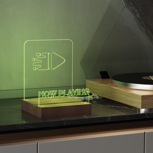 hopeme Light Up Now Playing Vinyl Stand, RGB LED Record Display Holder, Solid Wood Base with Customizable Lighting, Now Playing Vinyl Album Storage for Music Lovers hopeme