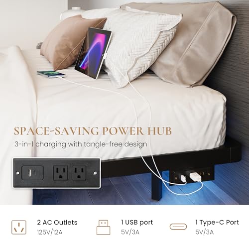 SHA CERLIN Floating Bed Frame Twin Size with Smart LED Lights and Charging Station, Heavy Duty Metal Platform Bed with Modern Design,No Box Spring Needed, Easy Assembly, Matte Black SHA CERLIN