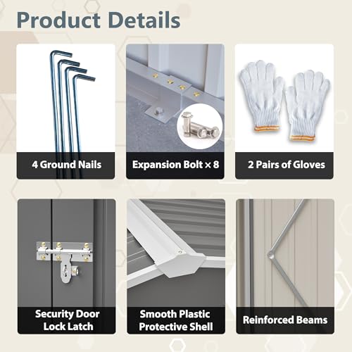 YOPTO 12x14FT Outdoor Storage Shed Metal Shed W/Floor Frame,Garden Tool House W/ 4 Air Vents,Lockable Double Doors & Sloped Roof,for Patio,Lawn,Backyard,Light Gray YOPTO