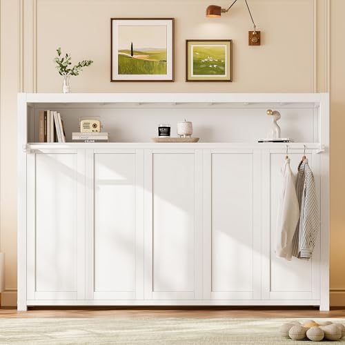 Harper & Bright Designs Twin Size Horizontal Murphy Bed with Shelves, Modern Metal Platform Bed Frame with Foldable and Space-Saving Design, for Home Guest Room Small Room, White Harper & Bright Designs