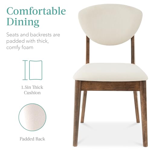 Best Choice Products 5-Piece Dining Set, Compact Mid-Century Modern Table & Chair Set for Home, Apartment w/ 4 Chairs, Padded Seats & Backrests, Wooden Frame - Walnut/Cream Best Choice Products