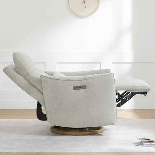 CHITA Swivel Rocker Recliner Chair, Power Nursery Glider Recliner, Nursery Rocking Chair with Adjustable Power Headrest, FSC Certified, Solid Wood Base, Crockery (Gray) CHITA