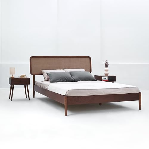 NTC Lupin Dark Walnut Wooden Bed Frame with Headboard - Effortless Assembly and Silent Slats, Queen Size NTC