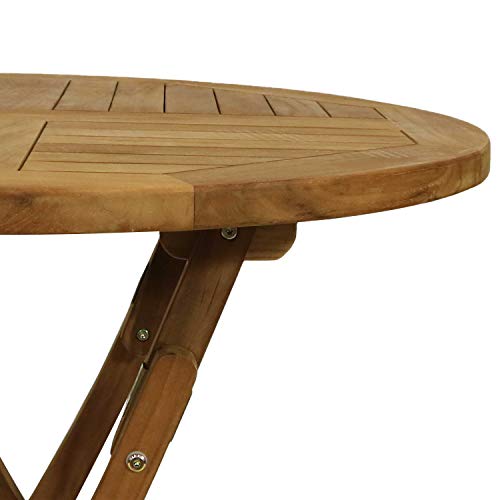 Sunnydaze Round Folding Solid Teak Outdoor Dining Table - Light Wood Stain Finish - 31 Inches Sunnydaze