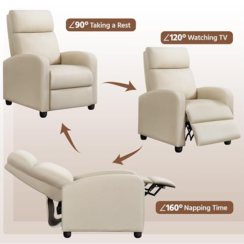 Yaheetech Modern Fabric Recliner Chair Sofa Adjustable Single Sofa with Thicker Seat Cushion and Backrest for Living Room Home Theater, Beige
