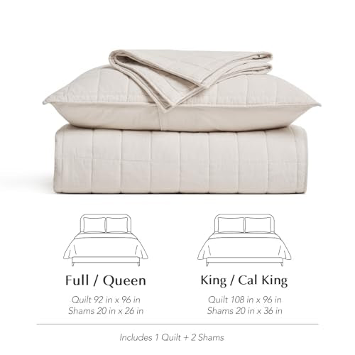 EVERGRACEHOME 100% Cotton Box Stitch Quilt Bedding Set King Size 3 Pieces, Garment-Washed Lightweight Soft Cozy Coverlet, Oversized Quilted Bedspread Sets with 2 Shams for All Season, Birch EVERGRACEHOME