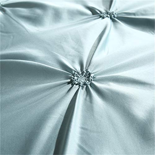 Erosebridal Blue Pinch Pleated Quilt Cover King Size Silk Like Satin Pintuck Bedding Set with Zipper Ruffle Design Luxury & Microfiber Comforter Cover Pintuck Decorative Bedspread Cover Erosebridal
