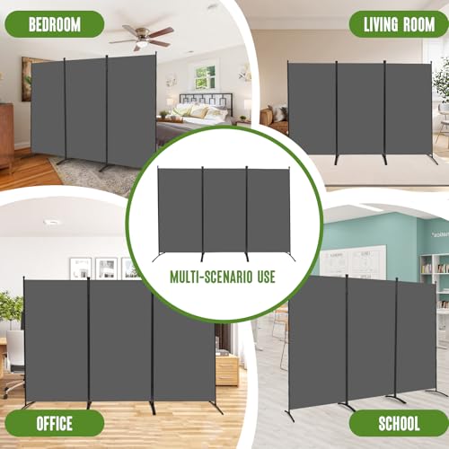 JVVMNJLK Indoor Room Divider, Portable Office Divider, Room Divider Wall Screen 3 Panel, Folding Partition Privacy Screen Walls Dividers for Room Separator 102" W x 71.3" H, Grey JVVMNJLK