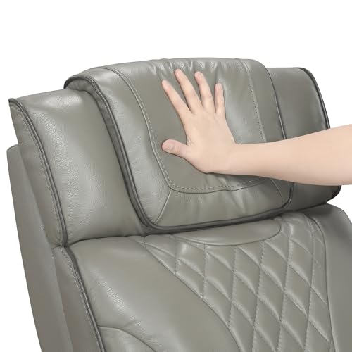 Lexicon Power Double Reclining Loveseat, Center Console/Heat/Massage/Headrest/Storage Arms/Cup Holders/LED Lights/Wireless Charging, Top Grain Leather Match Wall Hugger Recliner Loveseat, Grey Lexicon