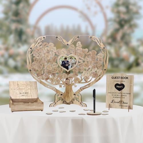 Heart Wedding Guest Book Alternative, Rustic Wooden Wedding Guest Book with Heart Picture Frame, Wedding Heart Guest Book Drop Box, Personalized Dezhier