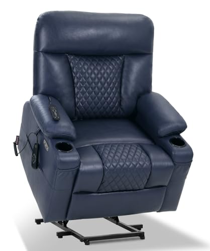 EONIX Power Lift Recliner Chair for Elderly with Heat and Massage, 400lbs Heavy Duty Electric Recliner Chairs for Adults with Cup Holders and USB Charging Ports, SLRY019020, Navy Blue