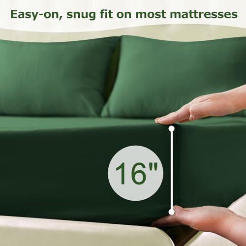 Homilay Queen Size Bed Sheet Set - 4 Piece Soft Microfiber Sheets with Deep Pockets, Cooling Technology, and Wrinkle-Free Pillowcase. Hotel-Quality, Durable Bedding, Eden Green Homilay