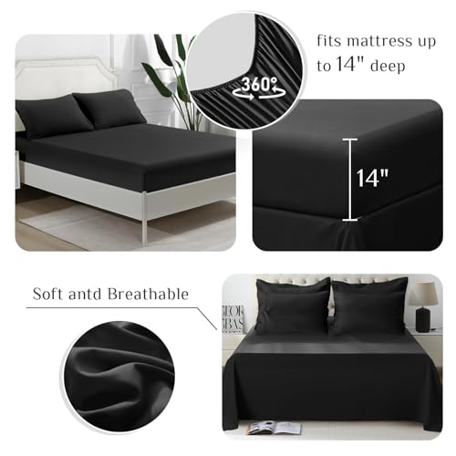 JOLLYVOGUE Queen Comforter Set, Ultra-Soft Bed in a Bag Queen Size 7 Pieces, Oeko-TEX Certified Bedding Set with Down Alternative Comforter, Sheets, Pillowcases & Shams, Black JOLLYVOGUE