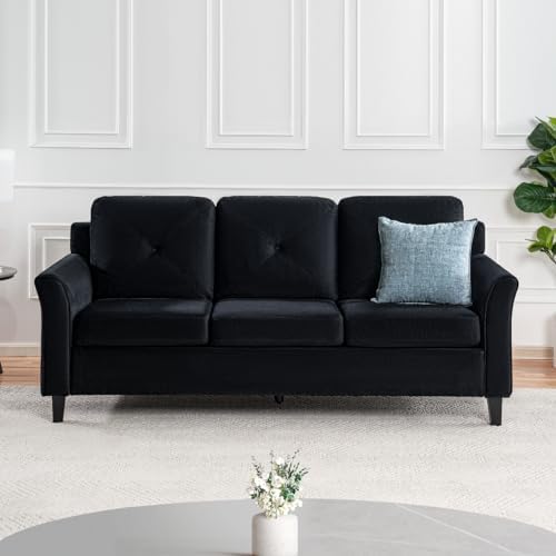 Naomi Home Raelynn Button Tufted Sofa Affordable Black Modern Sofa - Microfiber Couch for Small Spaces Sofa Cama para Sala Modernos Baratos - Durable Sturdy Living Room Furniture Tool-Free Assembly Naomi Home