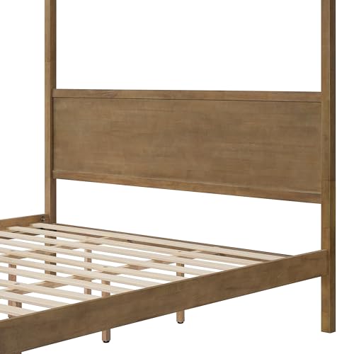 Christopher Knight Home Gana Classic Canopy Bed Frame King Size, 4 Poster King Size Bed Frame and Headboard, Wooden Slat Support, King Bed Frame No Box Spring Needed, Antique Natural